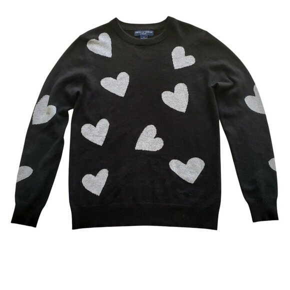 Chelsea & Theodore 100% Cashmere Heart Sweater Black and Gray Crew neck M - Picture 3 of 12